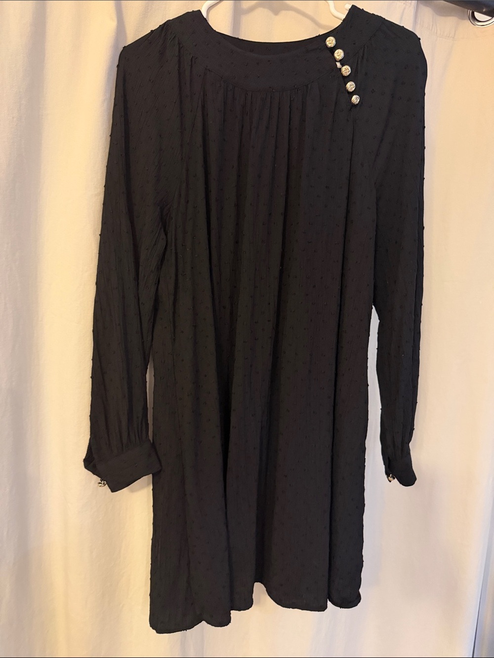 Ann Taylor Black Long-Sleeve Shift Dress with Button Shoulder Detail